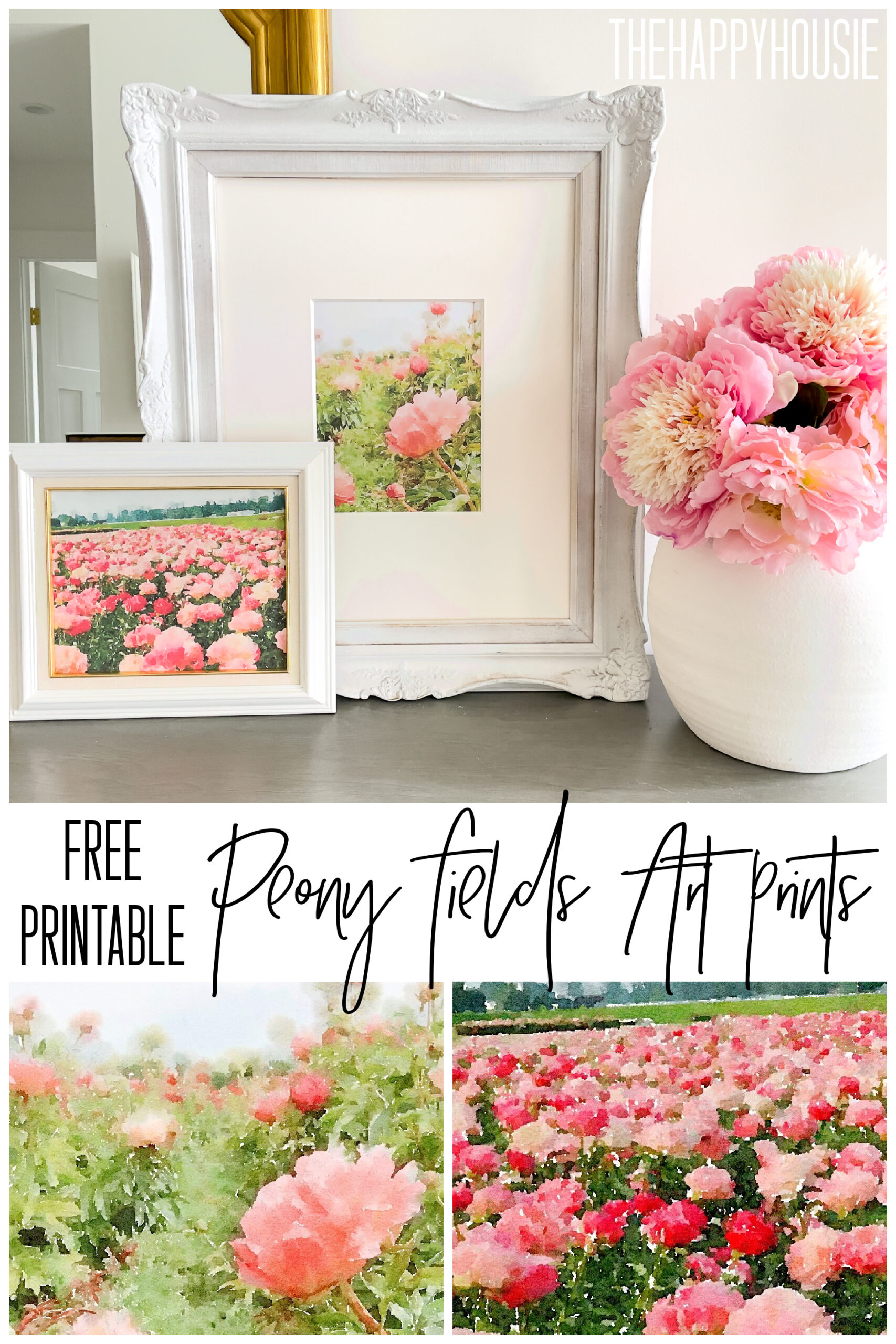 image with text showing free printable peony fields art prints